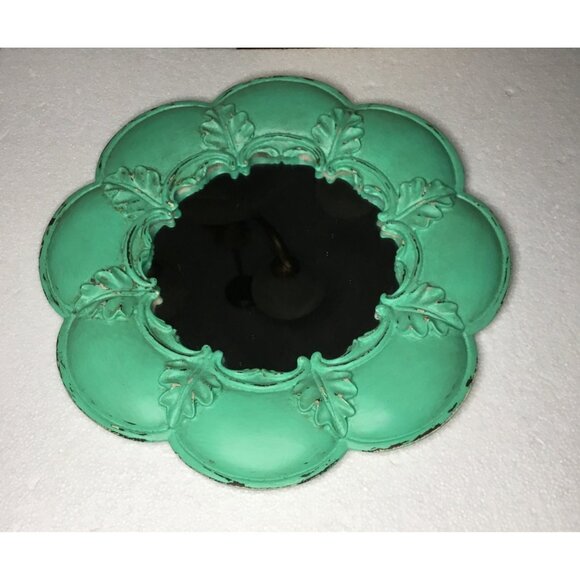 Repurposed Trendy Chalkware/Plaster 14" X 14" Distressed Round Flower Mirror - Picture 1 of 4